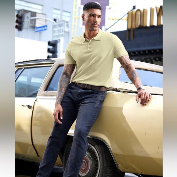 Mainfini Men's Knit Button Polo Shirts Beige XXL - Picture 3 of 10